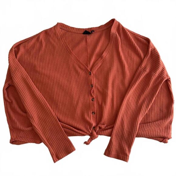 Urban Outfitters Out From Under Oversized Button-Up Thermal Cardigan Orange - L - Picture 2 of 4